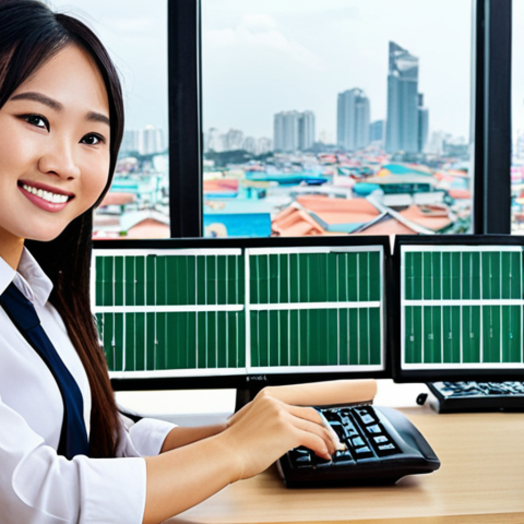 **

"A young, confident Vietnamese accountant using MISA accounting software in a modern office. She is smiling slightly, focused on her work, with a well-organized desk. The background shows a cityscape of Ho Chi Minh City. The image should convey professionalism and competence."

**