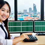 **

"A young, confident Vietnamese accountant using MISA accounting software in a modern office. She is smiling slightly, focused on her work, with a well-organized desk. The background shows a cityscape of Ho Chi Minh City. The image should convey professionalism and competence."

**